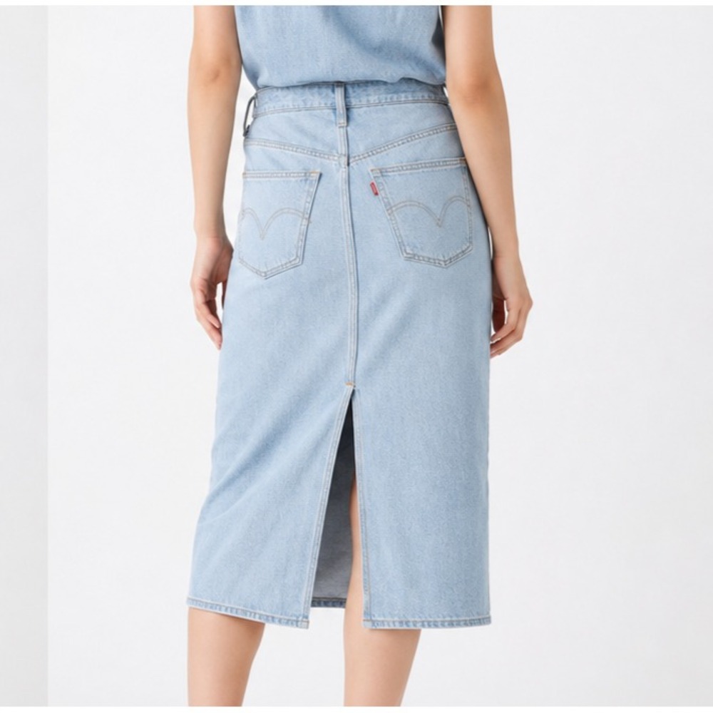 Levi's Denim Dress Women XS Blue NWT Sleeveless Midi Button Front Pockets - Picture 9 of 9
